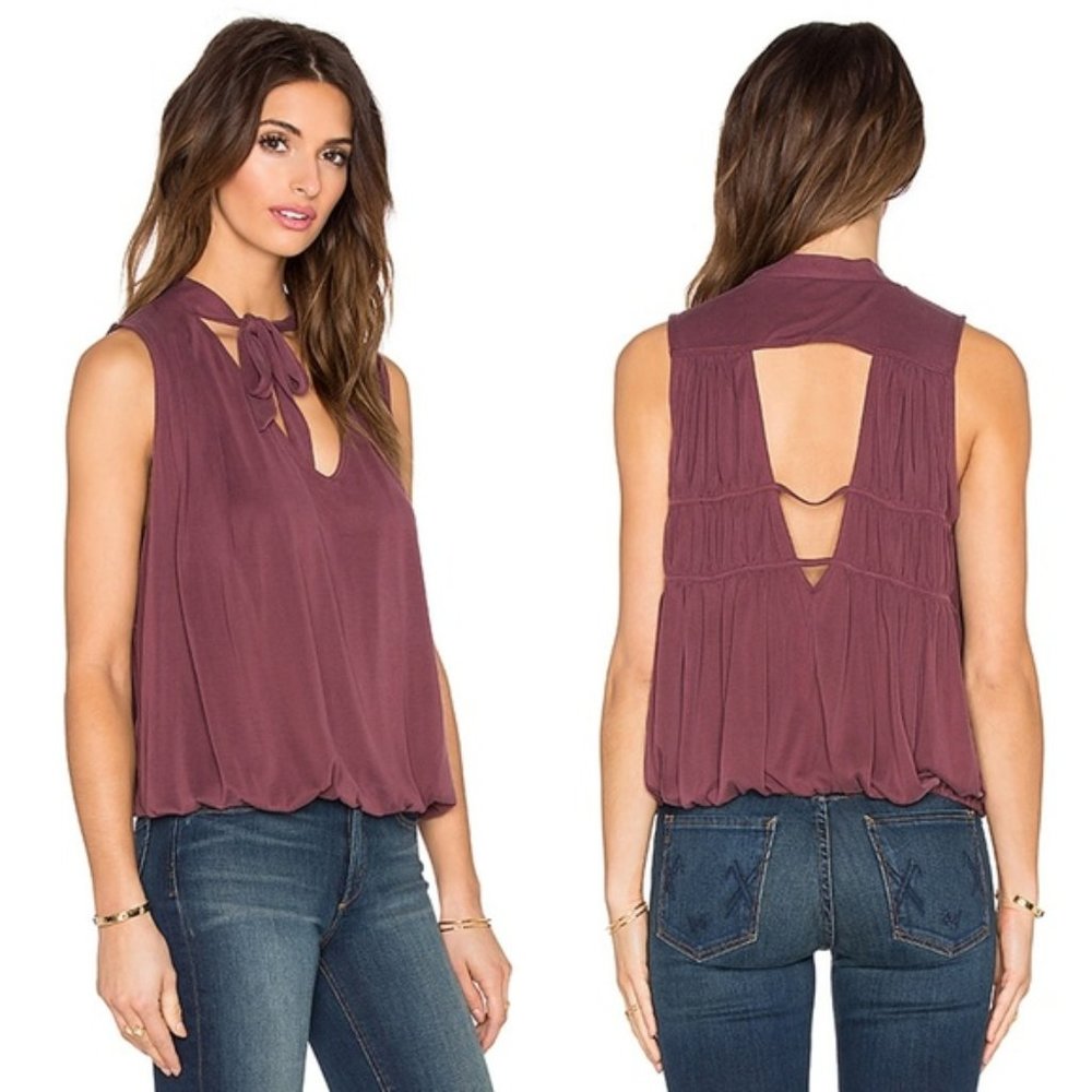 Free People Forget Me Not Tie-Neck Tank Shiraz XS